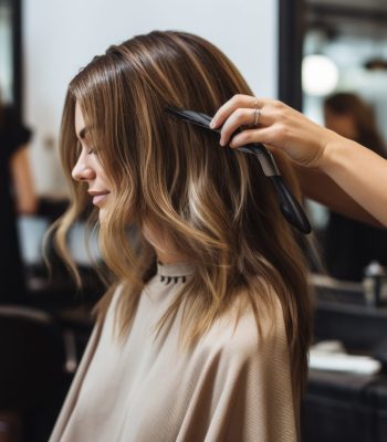 hairdresser cutting woman in salon